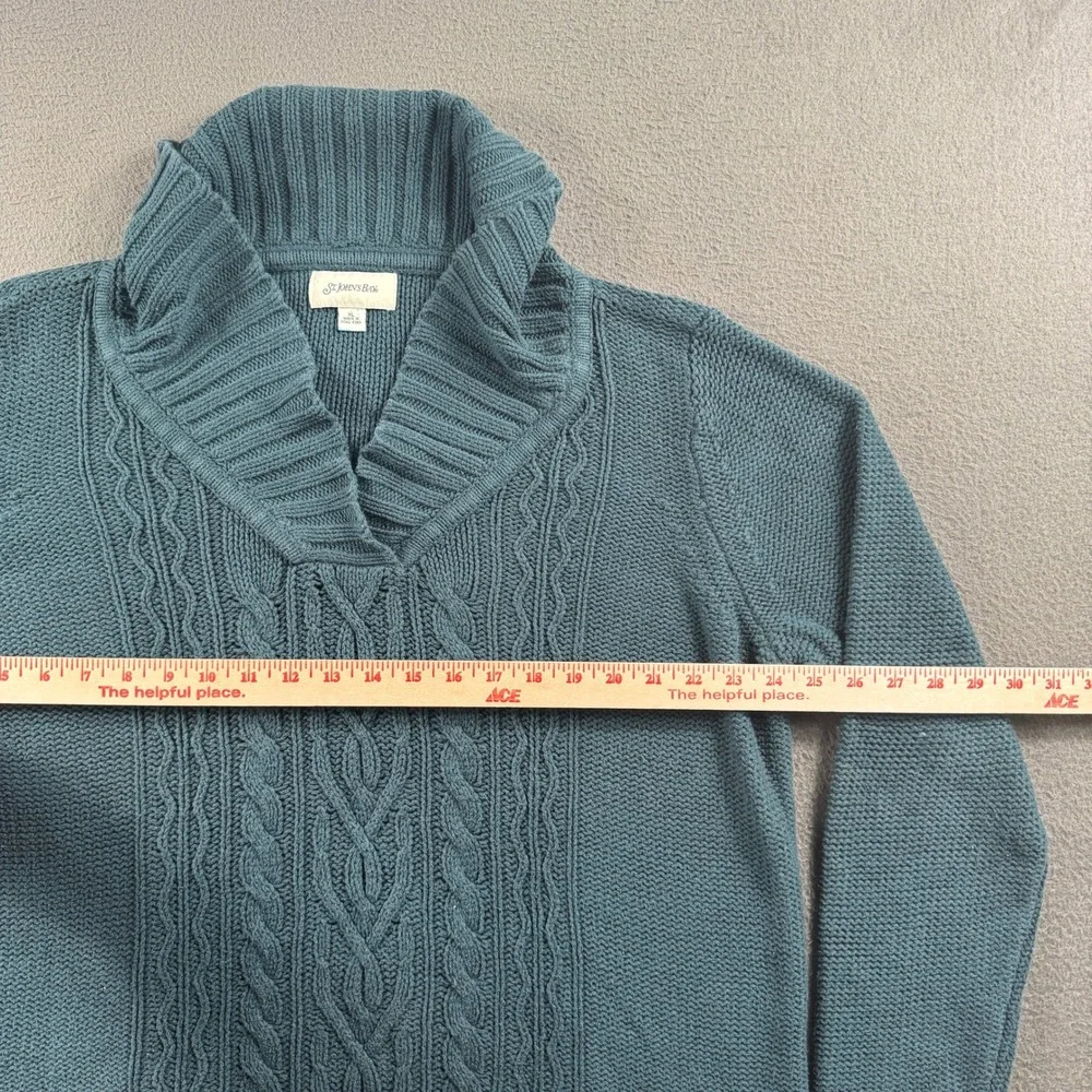 St. Johns Bay Sweater Women XL Teal Cable Knit Shawl Collar Pullover Grandpacore